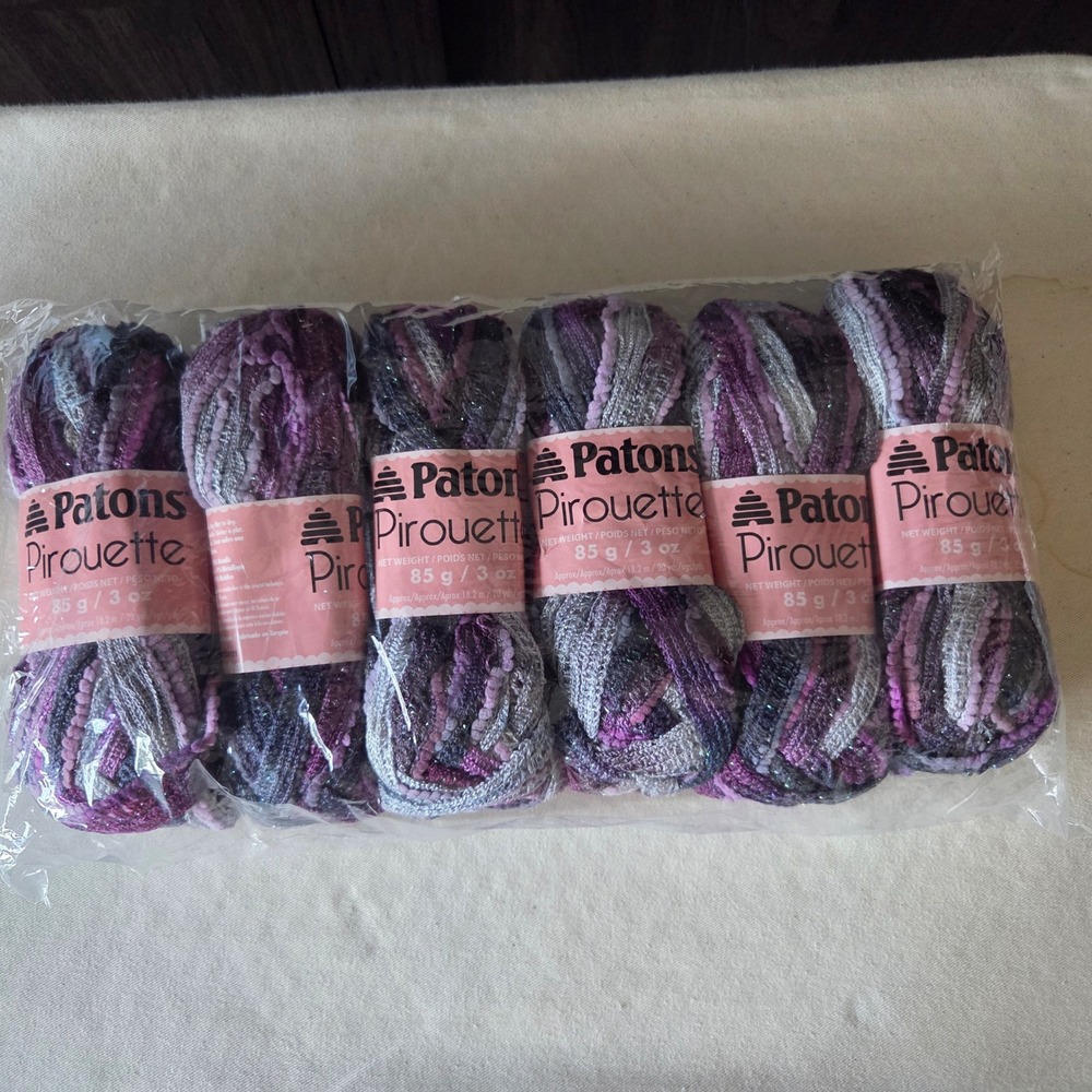 RARE 6 Skein 3oz Patons Pirouette Yarn Metallic 83430 Orchid Shimmer 4 Med